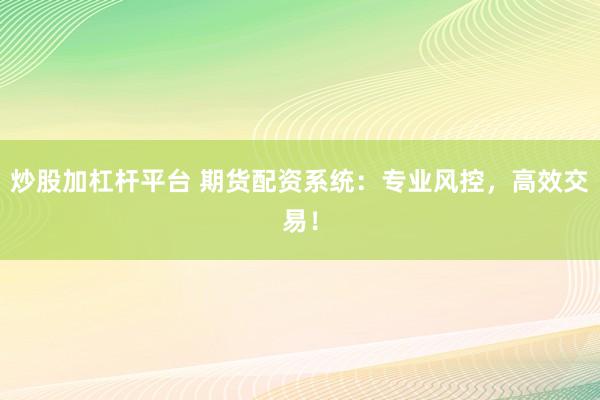炒股加杠杆平台 期货配资系统：专业风控，高效交易！