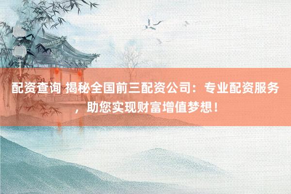 配资查询 揭秘全国前三配资公司：专业配资服务，助您实现财富增值梦想！